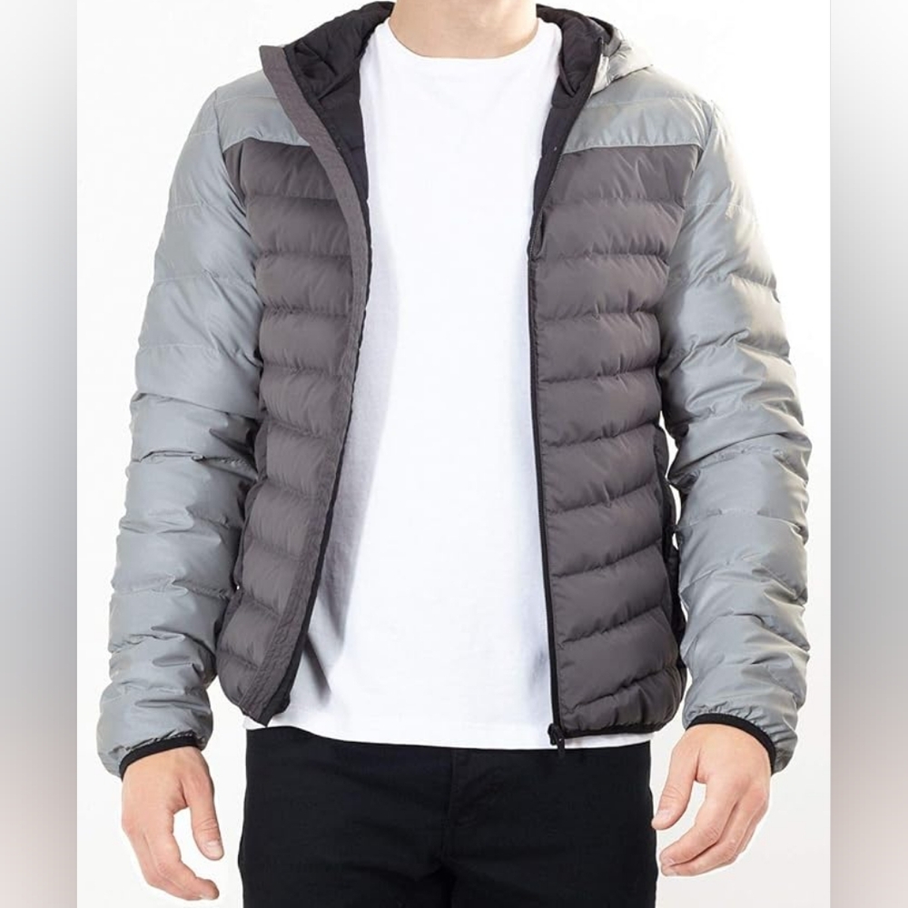 Men's Gray Puffer Jacket Reflective Puffer Brave Soul Large